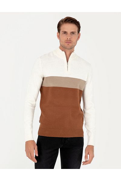 Pierre Cardin Πλεκτό πουλόβερ με φερμουάρ Mink Slim Fit 50296471-vr052