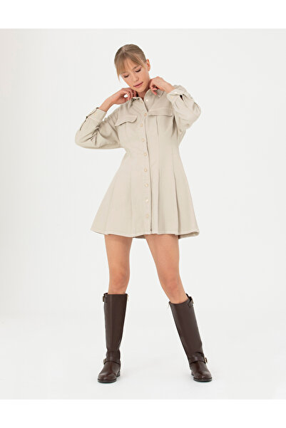 Pierre Cardin Μπεζ υφαντό φόρεμα σε γραμμή Α 50279886-VR011