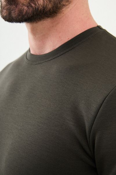 Mcr Plain Slim Fit Crew Neck Long Sleeve Men's T-Shirt Khaki - 36839.24K