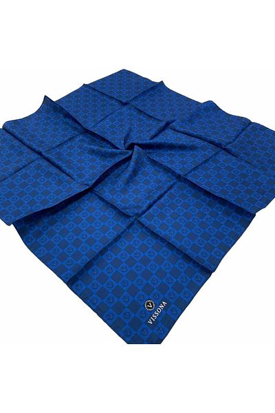 Vissona Saks Blue-1 Checkers Pattern Tivil Silk Scarf 51495-0032