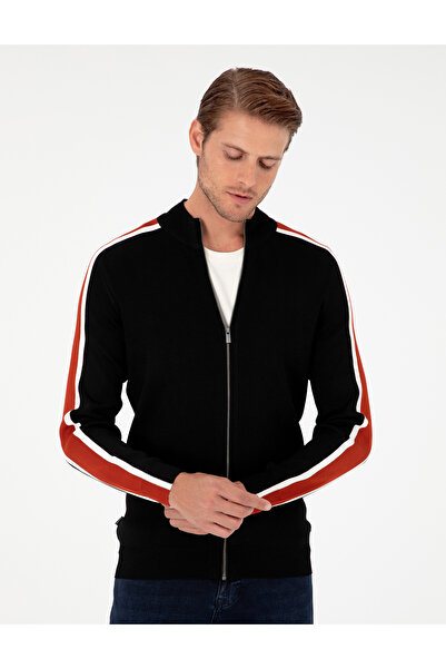 Pierre Cardin Black Regular Fit Zippered Knitwear Cardigan 50296442-Vr046