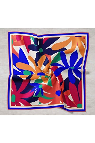 Silk Home Μεταξωτό μαντήλι Tivil με μοτίβο λουλουδιών σε ροζ καραμέλα-μπλε ναυτικό 11408-12