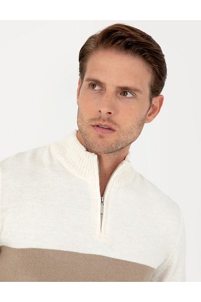 Pierre Cardin Πλεκτό πουλόβερ με φερμουάρ Mink Slim Fit 50296471-vr052