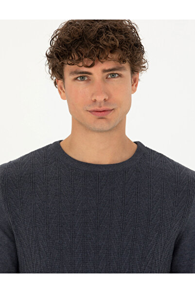Pierre Cardin Koyu Mavi Slim Fit Bisiklet Yaka Triko Kazak 50278096-VR032