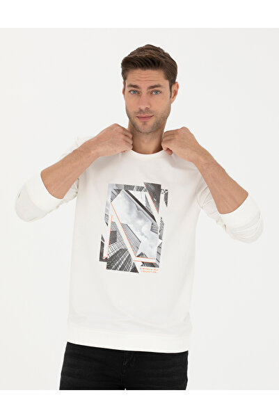 Pierre Cardin Ekru 2 İplik Regular Fit Bisiklet Yaka Sweatshirt 50273418-VR019