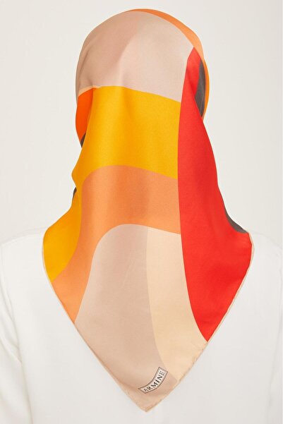 Armine Πορτοκαλί - Γκρι Μοτίβο Κυμάτων Μεταξωτό Φουλάρι Sura 9148 - 82