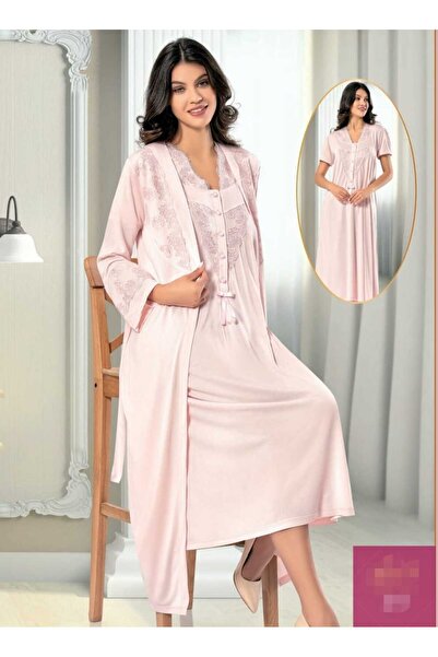 CT MODA طقم ثوب نوم نسائي من الدانتيل البودرة بتصميم خاص من القطن الممشط للحوامل