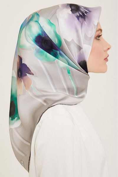 Armine Ασημένιο μοτίβο λουλουδιών Sura Silk Scarf 9105-32