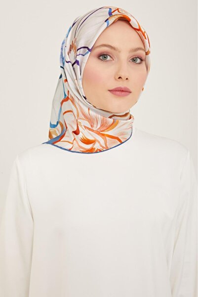 Armine Μπλε Μεταξωτό Φουλάρι με Μοτίβο Λουλουδιών 9110 - 05