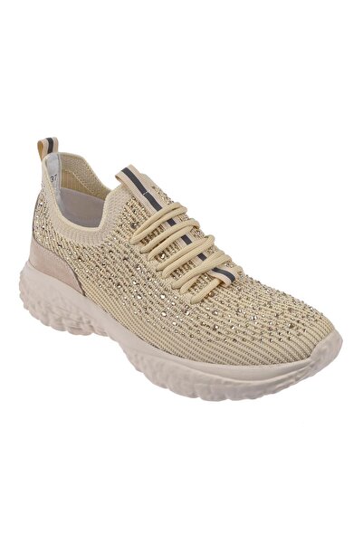 Guja Taşlı Triko Kadın Spor Ayakkabı Sneaker GJ-320 BEJ