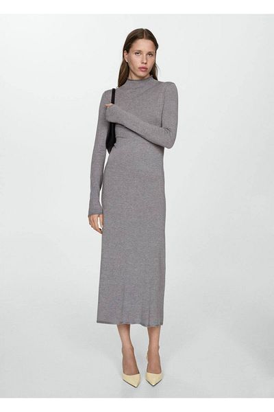MANGO Woman Perkins Strickkleid mit Kragen