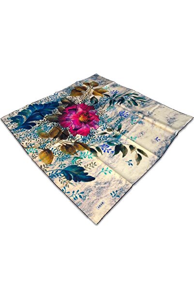 Aker Krem Mavi Karma Desen Tivil İpek Eşarp 8824713-921