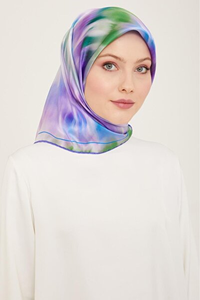 Armine Mor Yeşil Batik Desen Sura İpek Eşarp 9136 - 50