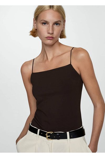 MANGO Woman Bluse mit geradem Kragen und Trägern