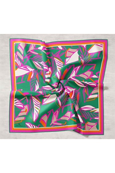 Silk Home Μεταξωτό μαντήλι με γεωμετρικό σχέδιο ροζ-πράσινο 11407-01