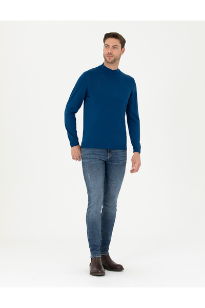 Pierre Cardin Indigo Slim Fit Half Turtleneck Wool Blend Basic Knitwear Sweater 50270055-Vr106