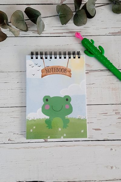Burak Baskı Tasarım Green Lined A-6 Spiral Frog Notepad - Memopad, Memo Pad, Notebook