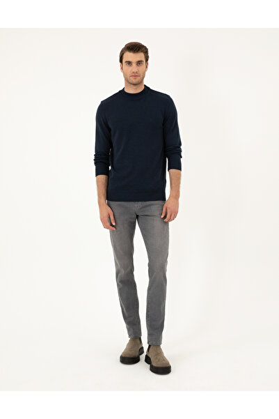 Pierre Cardin Navy Blue Melange Slim Fit Quarter Collar Basic Knitwear Sweater 50296564-Vr120