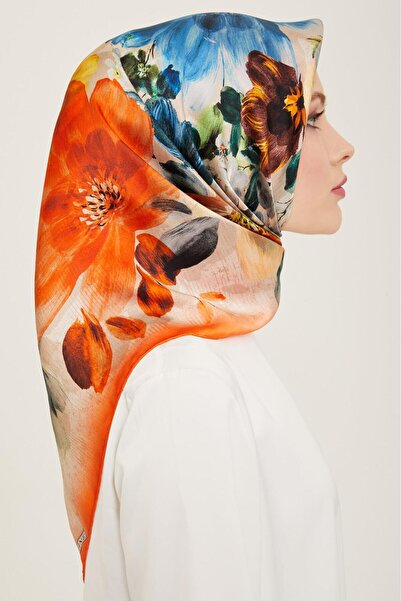 Armine Πορτοκαλί - Μεταξωτό μαντήλι με μοτίβο λουλουδιών Indigo 9133 - 35