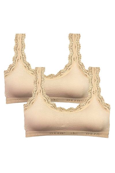fearlessmoda Bustiera de damă Bamboo - Broderie dantelă 2 Piese, cu Tampoane - Culoare Nud