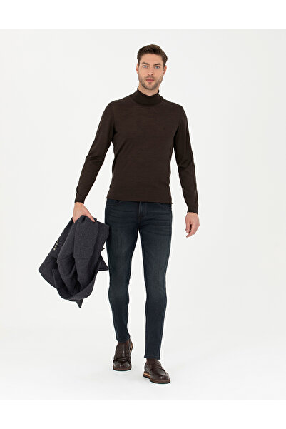 Pierre Cardin Kahverengi Slim Fit Balıkçı Yaka Yün Karışımlı Basic Triko Kazak 50270052-VR029