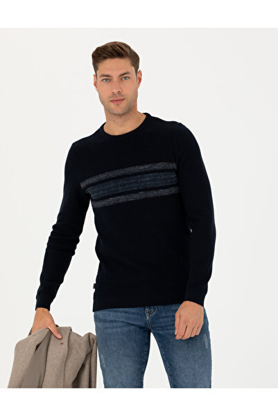Pierre Cardin Dark Navy Blue Slim Fit Crew Neck Sweater Sweater 50278095-Vr100