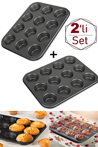 Berdina Home 12 Bölmeli Muffin Kek Kalıbı 2 Li Set Yanmaz Yapışmaz Çörek Cupcake