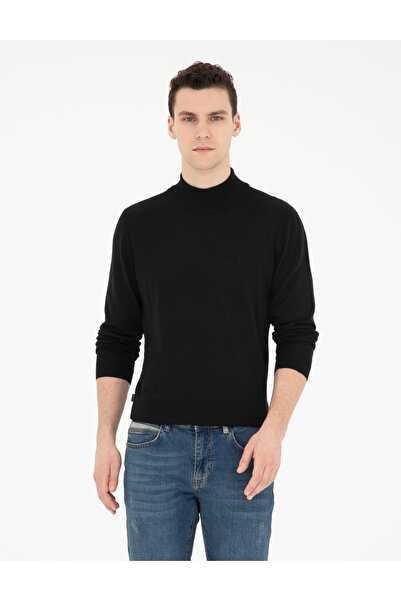 Pierre Cardin Siyah Slim Fit Yarım Balıkçı Yaka Yün Karışımlı Basic Triko Kazak 50270055-VR046