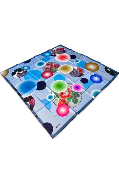 Aker وشاح حرير تيليفي بنمط مختلط باللون الأزرق 8806713-922