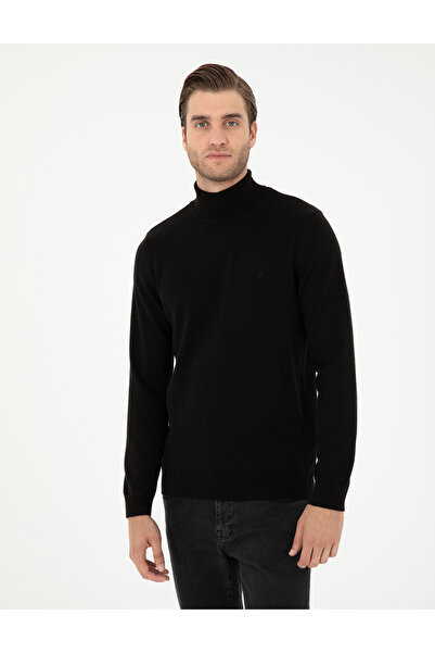 Pierre Cardin Black Slim Fit Turtleneck Basic Knitwear Sweater 50296582-Vr046