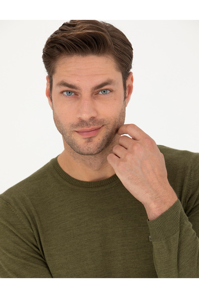 Pierre Cardin Açık Yeşil Slim Fit Bisiklet Yaka Yün Karışımlı Basic Triko Kazak 50270054-VR092