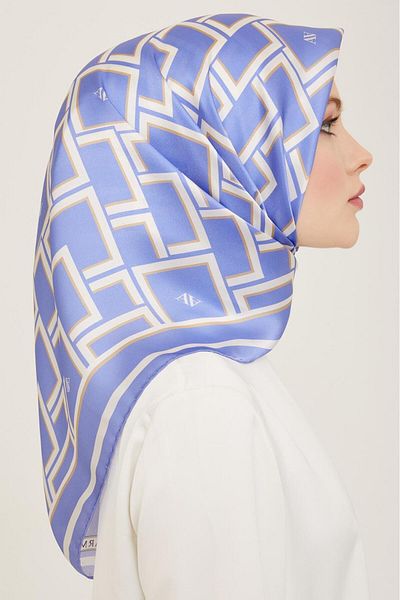 Armine Airman Blue-white Geometric Pattern Sura Silk Scarf 9132-80