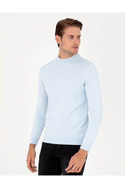 Pierre Cardin Light Blue Slim Fit Quarter Collar Basic Knitwear Sweater 50296...