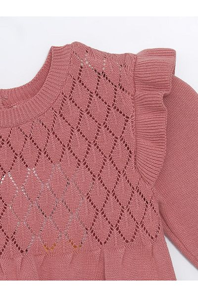LC Waikiki Βρεφικό φόρεμα Lcw Eco Pink Crew με μακρυμάνικο στάμπα