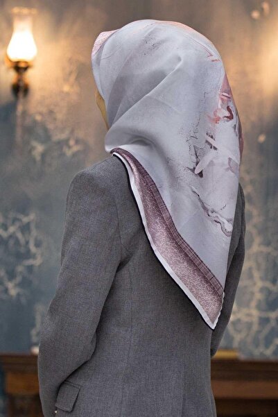 Vissona Eșarfă din mătase Tivil cu model gri - somon 51422 - 04 - 17