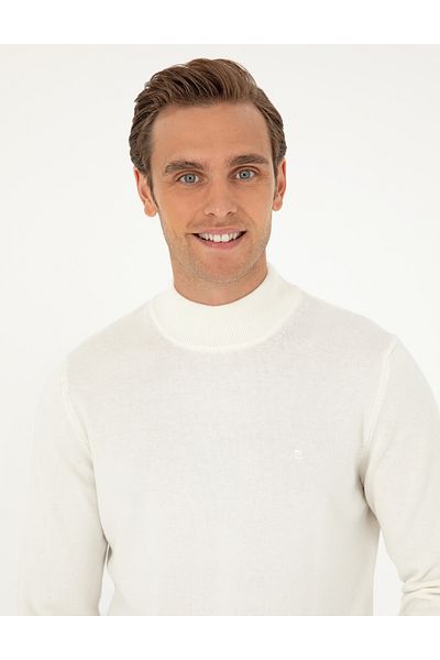 Pierre Cardin Ecru Slim Fit Half Turtleneck Basic Knitwear Sweater 50296548-Vr019