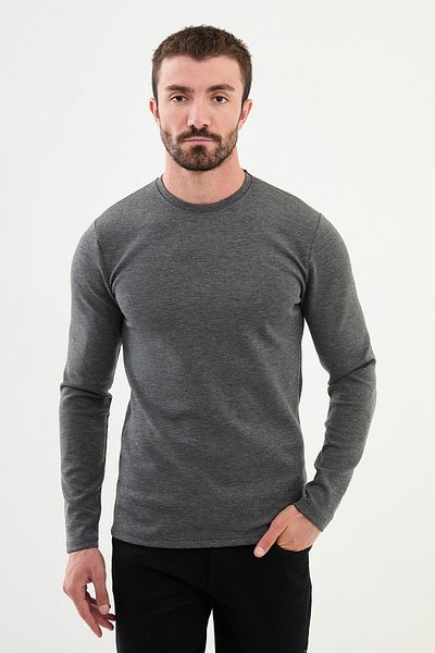 Mcr Plain Slim Fit Crew Neck Long Sleeve Men's T-Shirt Anthracite - 36839.24K