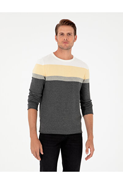 Pierre Cardin Pulover din tricotaj cu gât rotund, gri deschis, în nuanțe de m...