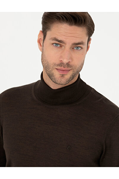 Pierre Cardin Kahverengi Slim Fit Balıkçı Yaka Yün Karışımlı Basic Triko Kazak 50270052-VR029