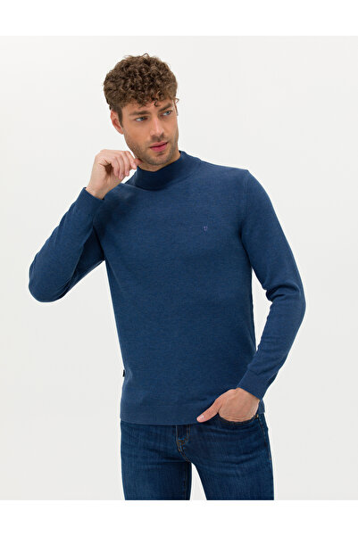 Pierre Cardin Pulover din tricotaj de bază cu guler pe gât, slim fit, Indigo ...