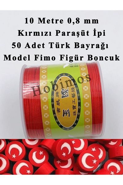 Hobimos 50 Pieces of Turkish Flag Model Fimo Beads and 10 Meters 0.8 mm Red Parachute String