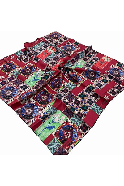 Cacharel Bordo Etnik Desen Tivil Ipek Eşarp 7204313-915