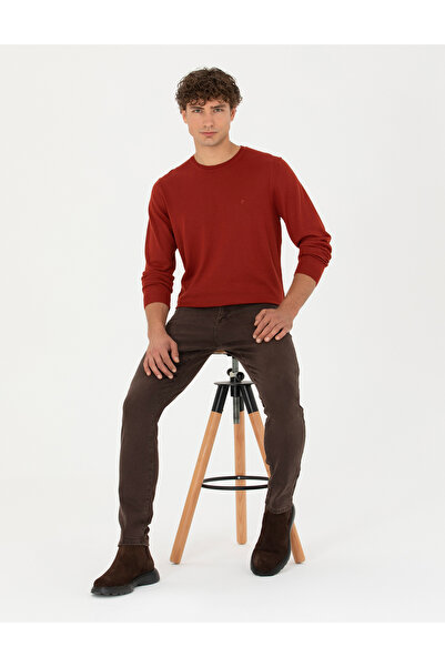 Pierre Cardin Kiremit Slim Fit Crew Neck Wool Blended Basic Knitwear Sweater ...