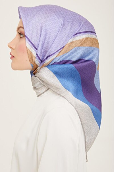 Armine Μωβ - Μπλε Μονόγραμμα με Μοτίβο Μεταβαλλόμενο Μονόγραμμα Μεταξωτό Φουλάρι Sura 9111 - 34