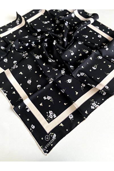 Vissona Eșarfă de mătase Tivil 60332 - 0001 - 0028 Negru cu model mixt