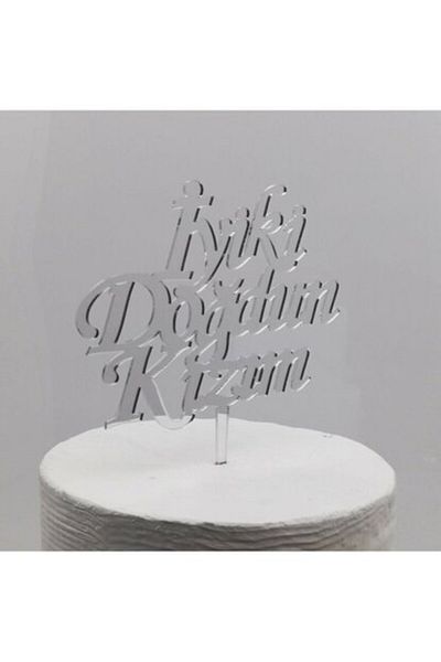 CEKAVE Happy Birthday Daughter Written Birthday Party Plexi Cake Decoration Silver Color