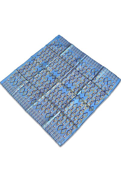 Armine Geometric Patterned Light Blue Silk Scarf - 9172-34