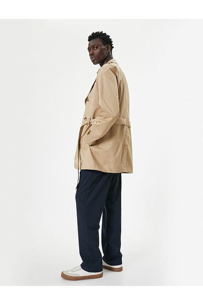 Koton Zweireihiger Trenchcoat mit Kragen und Gürteldetail