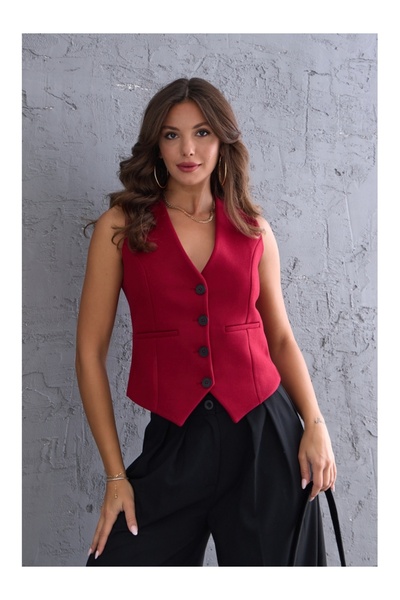 Elif Özbey Butik Burgundy Buttoned Stitched Vest