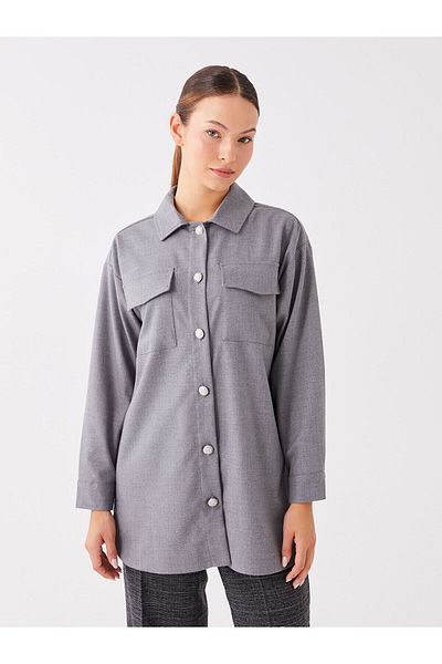 LC Waikiki Lcw Straight Long Sleeve Oversize Women's Shirt Jacket